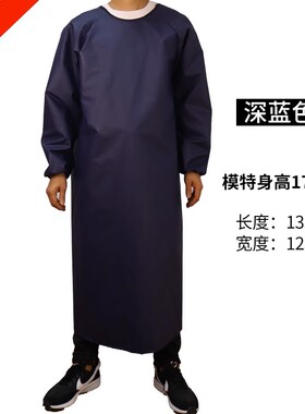 黑色宽松防水围裙杀鱼专用防水围裙工厂车间男士大褂系带耐脏家用