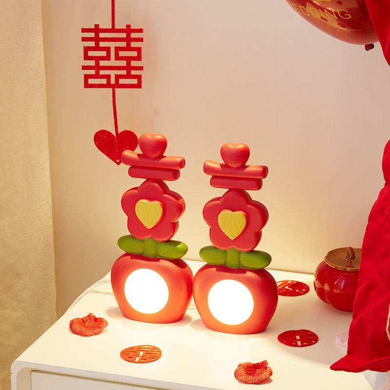 结婚台灯婚房床头灯新娘陪嫁台灯喜字长明灯一对红色喜灯新婚礼物