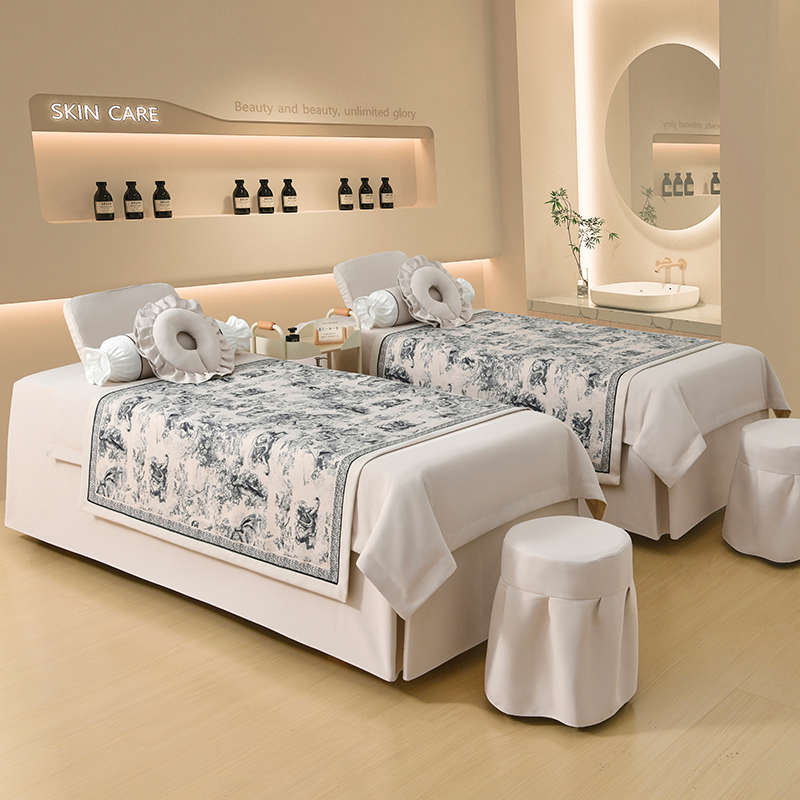 美容床罩四件套美容院专用轻奢高级感按摩洗头疗床套四季通用带洞