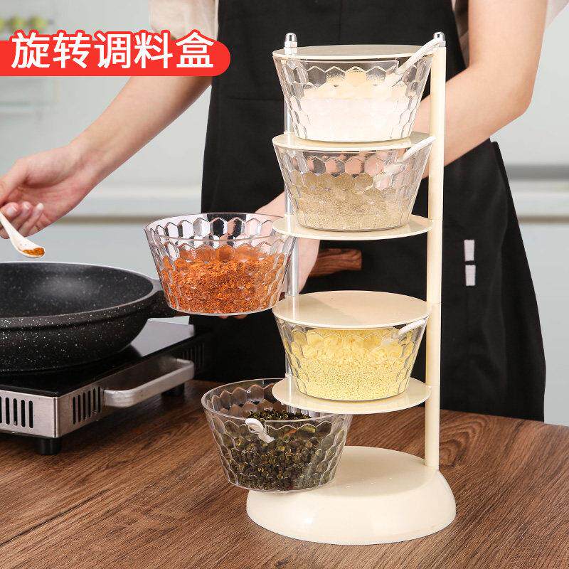 立式调味盒大号多层可旋转式调味盒厨房收纳瓶罐带勺家用佐料套装