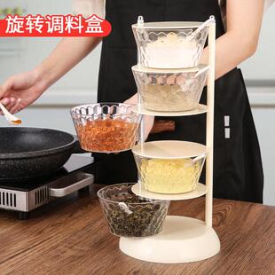 立式调味盒大号多层可旋转式调味盒厨房收纳瓶罐带勺家用佐料套装