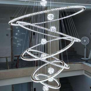 新款直销复式楼大吊灯高档loft公寓吊灯楼梯吊灯轻奢水晶别墅挑空