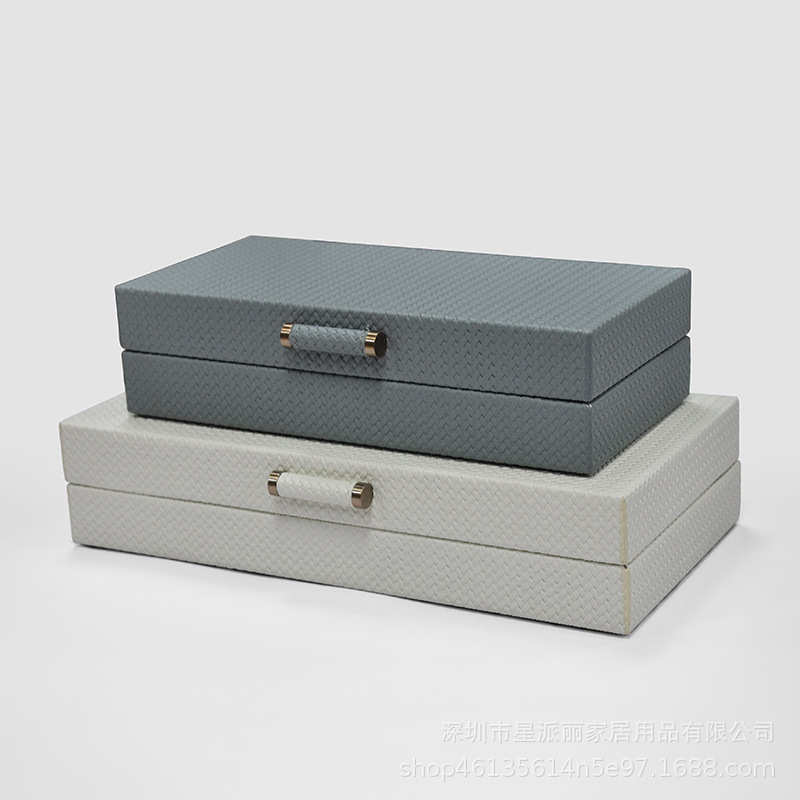 现代简约编织皮革首饰盒木盒样板房衣帽间桌面装饰摆件收纳盒子