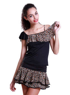 豹纹裙表演练功红+60382拉丁舞套裙舞蹈女成人儿童舞鞋60390