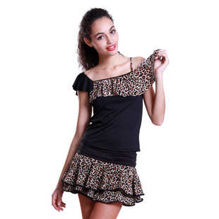 表演舞蹈豹纹裙舞鞋+成人60390练功儿童60382红套裙女拉丁舞