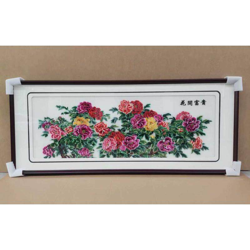 苏绣成品挂画透明刺绣新中式客厅大幅实木山水牡丹图苏绣装饰画