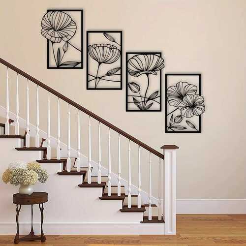 跨境爆款金属荷叶立体线条壁挂四件套家居装饰工艺品