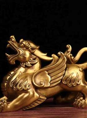直销新款全铜貔貅摆件一对霸王飞天貔貅家居店铺开业黄铜公母貔恘