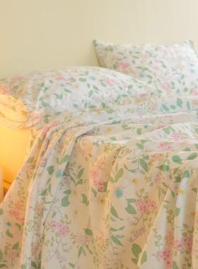 夏田园风植物棉棉花卉纯床单枕套三件套单人1.5m全1.8AFPm双人单
