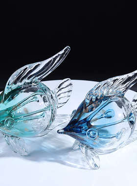 现代简约北欧轻奢彩色玻璃琉璃旗鱼摆件酒柜玄关电视柜饰品礼品