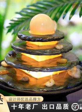 迷你桌面流水喷泉水景睡眠灯办公室开业招财风水加湿器礼品小摆件