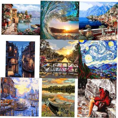 Diy Paint By Numbers Landscape Drawing On Canvas Home decor