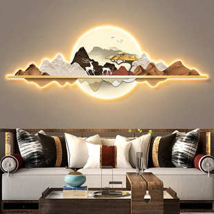 新中式迎客松客厅装饰画轻奢肌理山水沙发背景墙挂件高级感鹿灯画