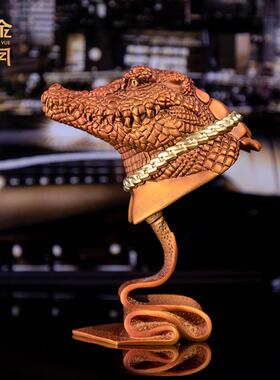 铜金岁月大亨黄铜鳄鱼摆件工艺品公司办公室桌面鳄鱼头首铜装饰品