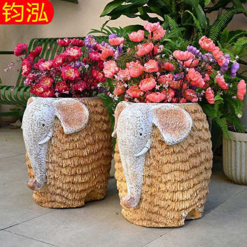 厂家直销氧化镁仿真大象花盆户外别墅庭院花园装饰品阳台动物摆件