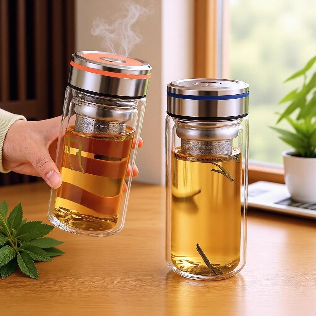 玻璃茶杯带盖家用双层矮胖水杯玻璃高硼硅高颜值耐高温泡茶杯