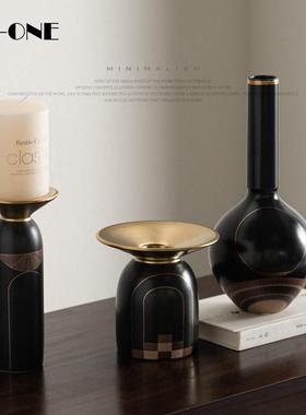 Rzone 意式轻奢高级感陶瓷花瓶烛台陈设摆件客厅茶几台面托盘装饰