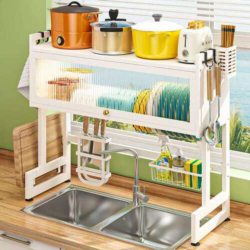 厨房水槽置物架带柜门碗架台面碗碟架碗盘收纳架多功能碗柜沥水架