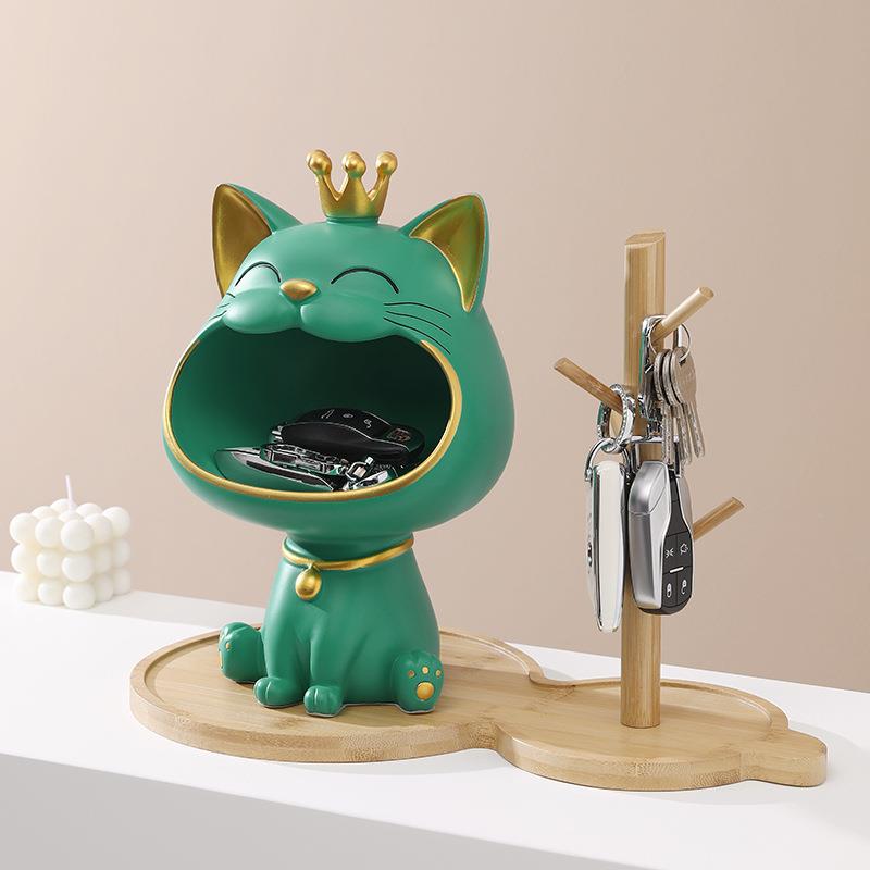 皇冠大嘴猫招财猫玄关钥匙迁品收纳摆件视客厅电柜装饰乔新居礼品