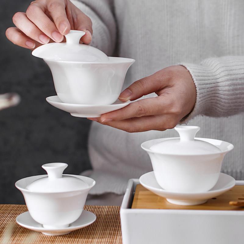 骨瓷小盖碗潮州功夫茶套装纯白高温盖三彩碗茶具陈云堂