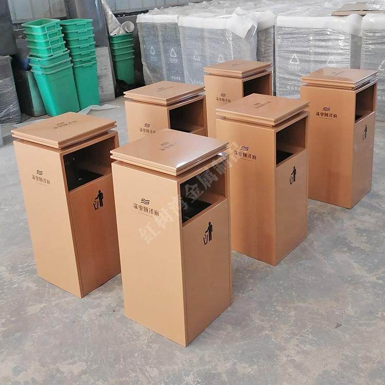 室内物业小区电梯口大堂方形无盖立式喷塑烤漆不锈钢垃圾桶果皮箱