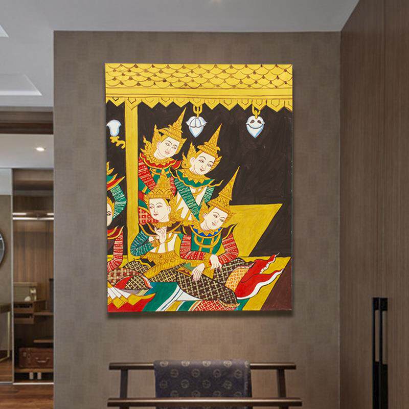 泰国人物玄关壁画餐厅客厅沙发背景墙挂画 东南亚风格手绘装饰画
