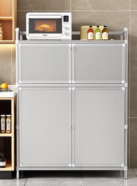 06YM厨房架落地多层带门多功能不锈钢储物柜子橱柜家用碗柜收