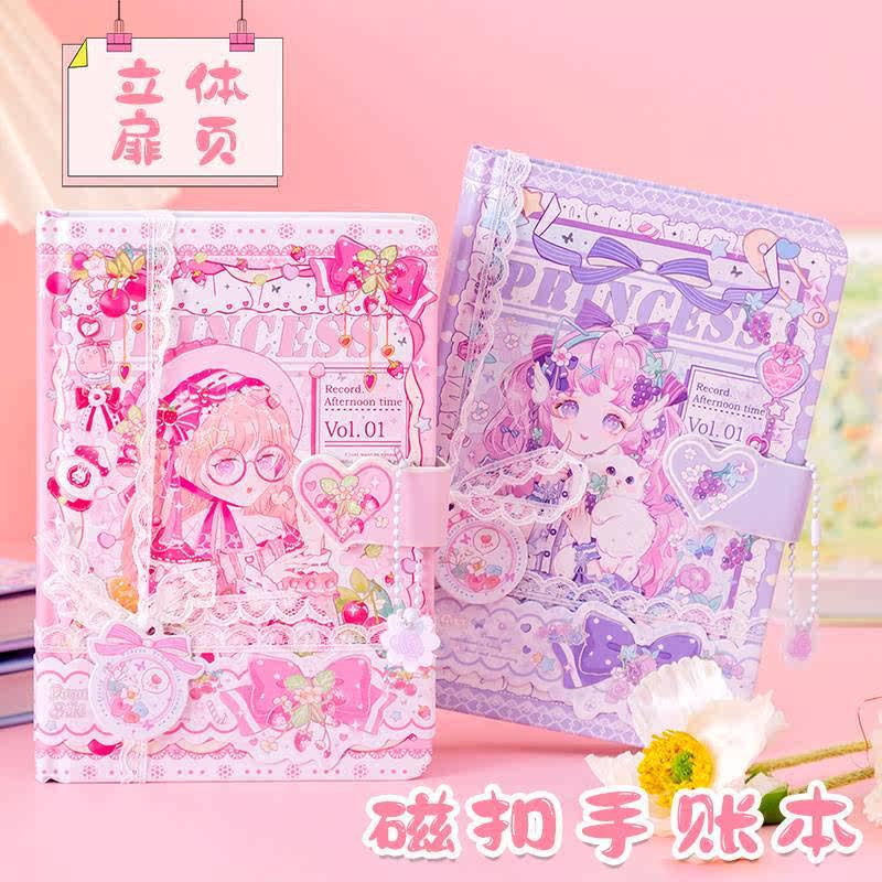 立体扉页彩页手账本2022年新款日记本手杖磁扣本记事本风文艺精致