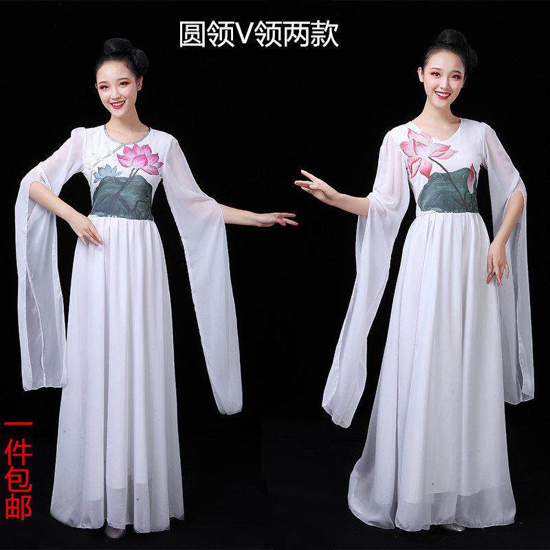古筝演出服女2021新款成人雪纺民族风大摆裙古典舞演出服女飘逸