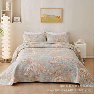 外贸出口Flowering纯棉床盖三件套全棉绗缝被夏被不移位床单四季