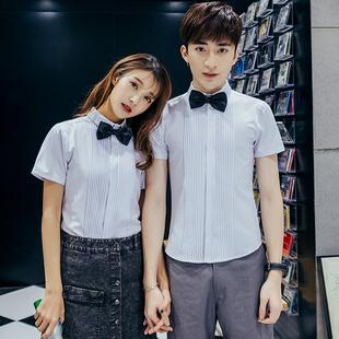 新款美发师发店发师夜店K酒吧TV服务理员工作服男女长短型袖衬衫