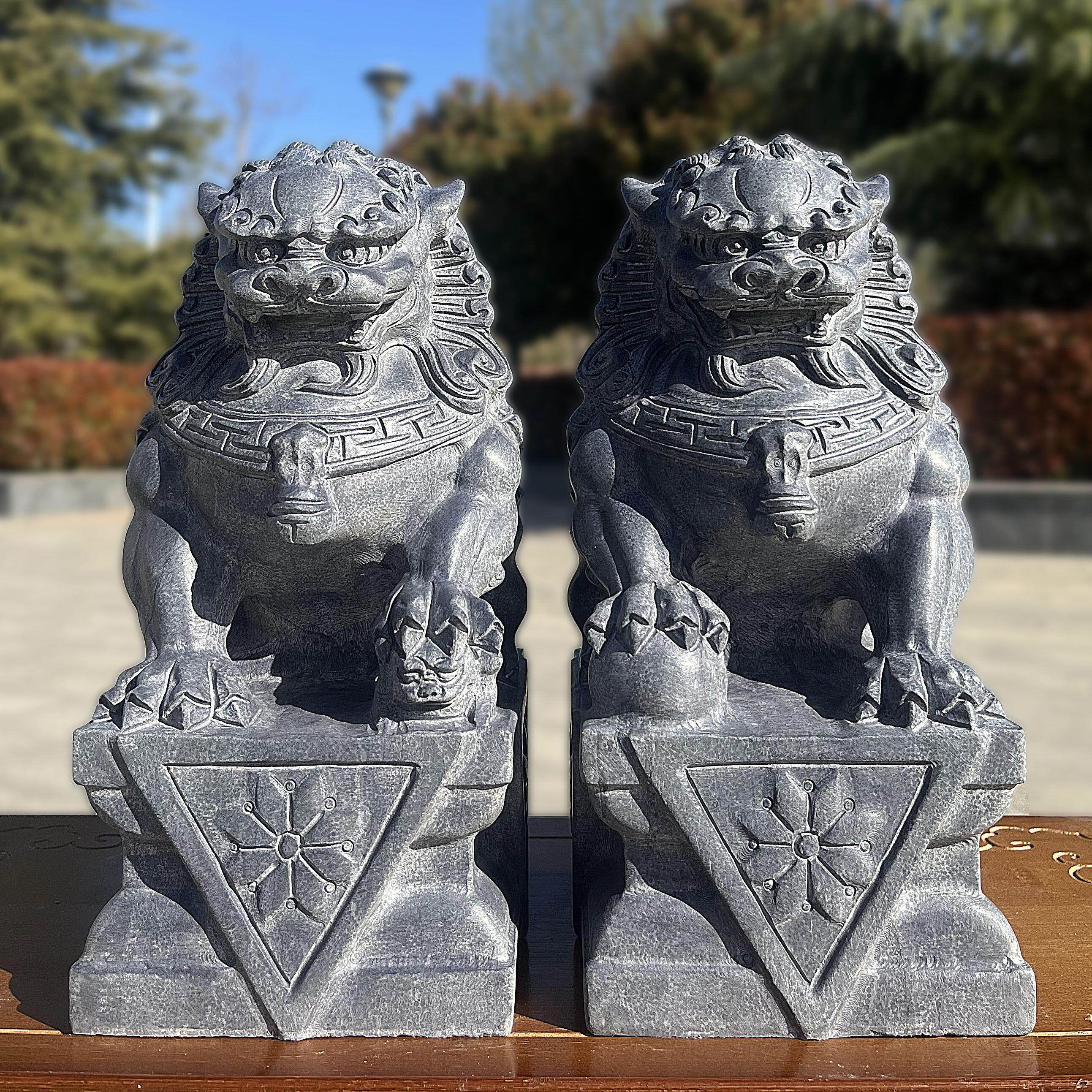 石雕青石石狮子一对家用看门镇宅庭院雕刻大门口石头狮子摆件小号