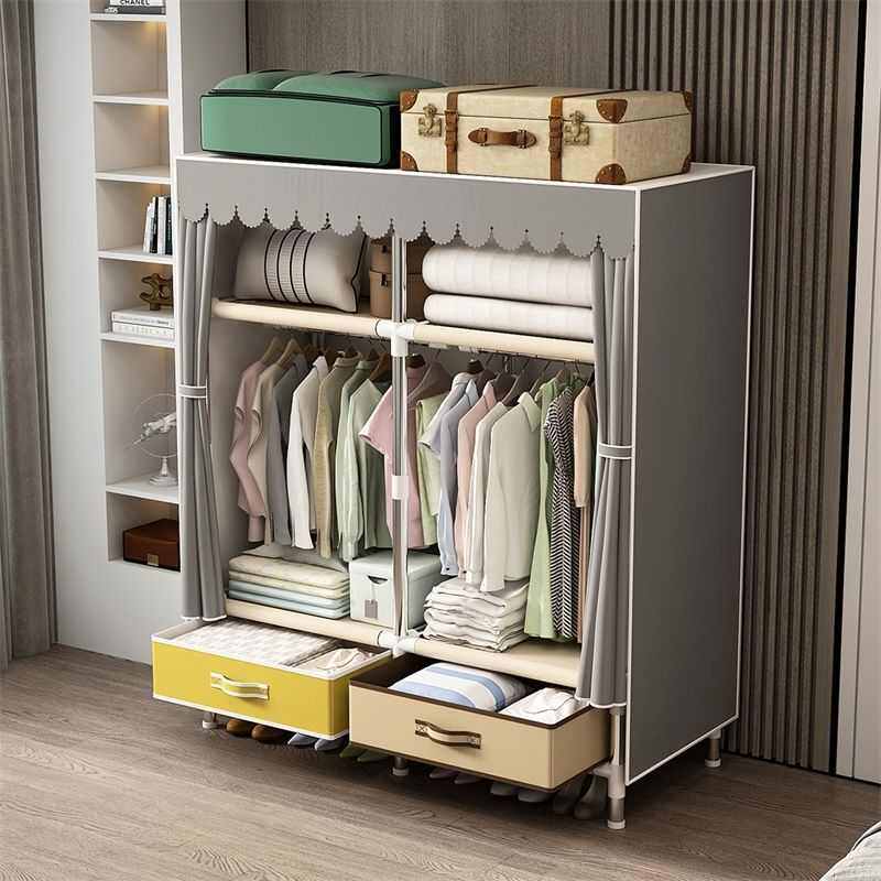 挂衣单人简易衣橱收纳布钢管架柜收纳新款加粗衣柜衣柜柜子不锈钢