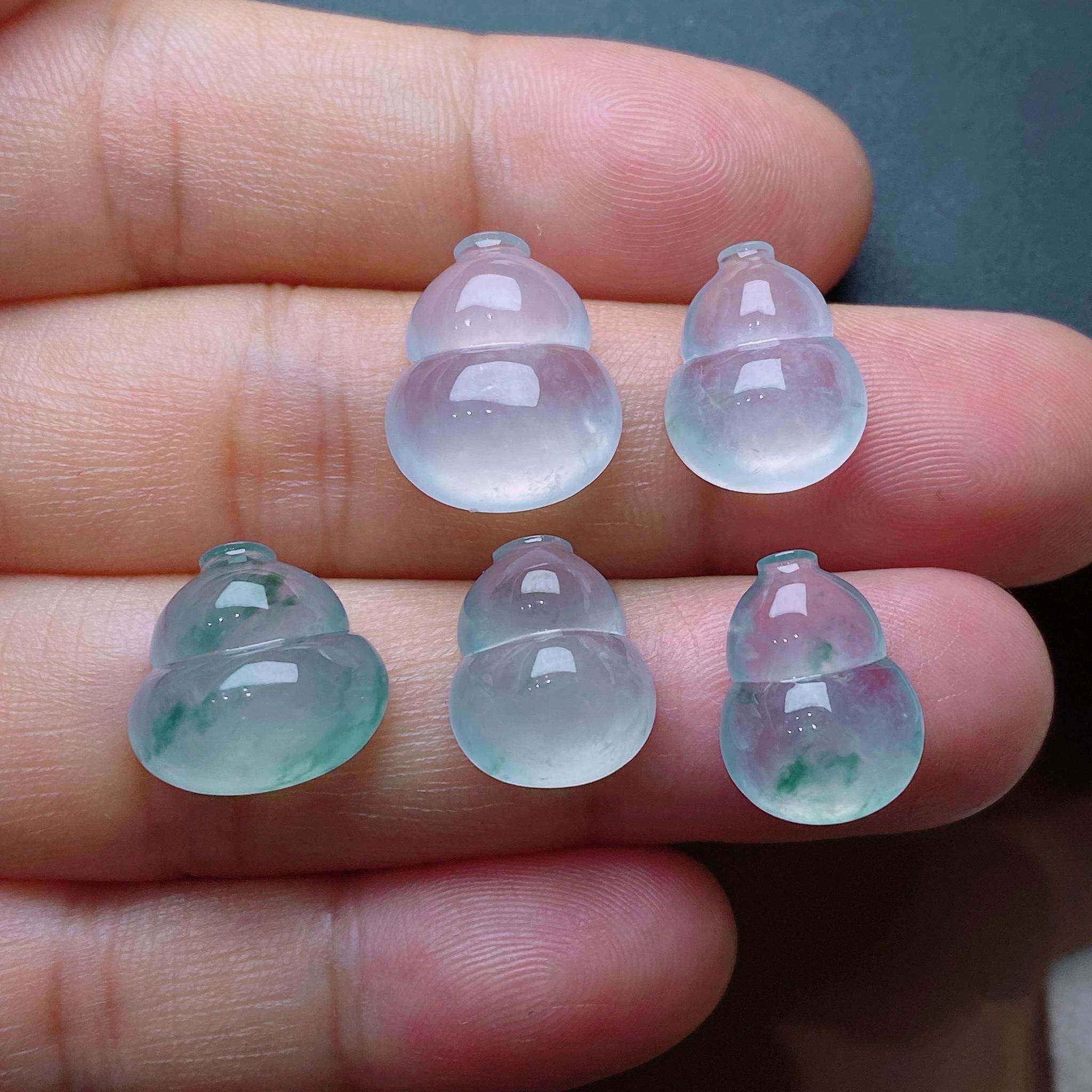 缅甸天然翡翠a货高冰种飘花葫芦裸石冰透起光饱满圆润fxj代镶嵌