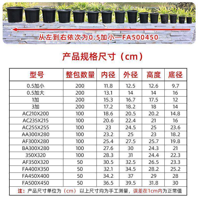 塑料花盆黑色桶基地种植多肉盆育苗盆加仑盆家用大AB型圆反边花盆