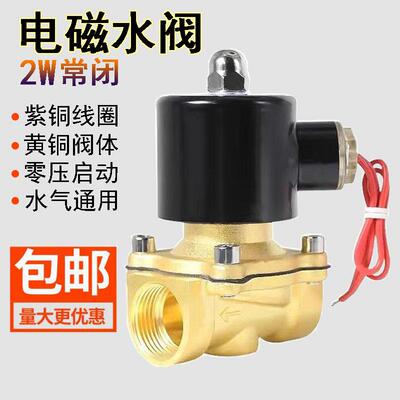 2W15常闭220V铜线 线电磁阀24V进水气控制开 关2分4分6分1寸1.5寸