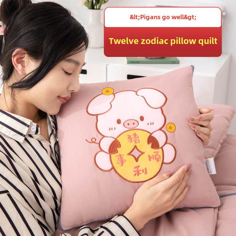 多功能卡通水洗棉枕头被十二生肖两用汽车坐垫后办公室午睡可折叠