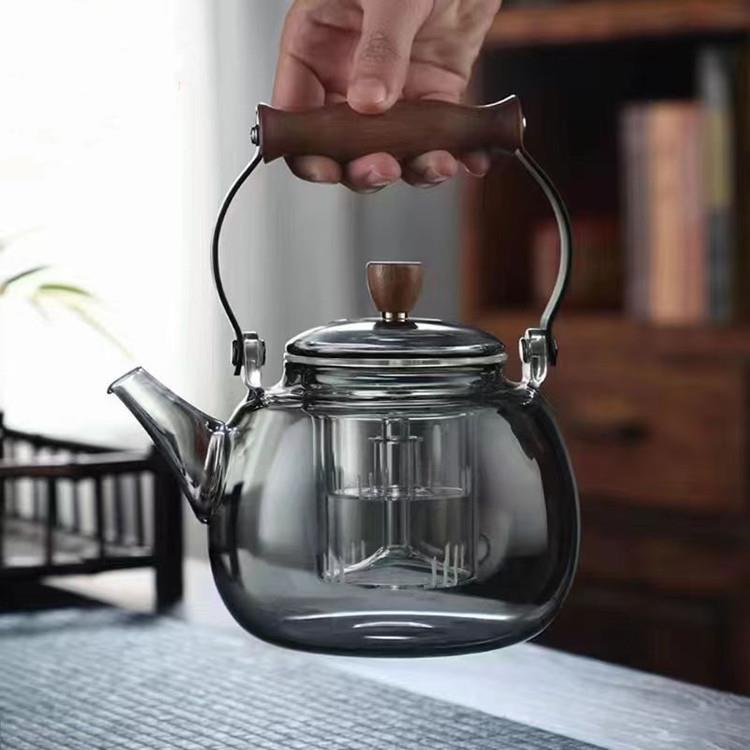 玻璃茶壶高硼硅透明玻璃竹把提梁壶家用可电陶炉直接加热花草茶壶