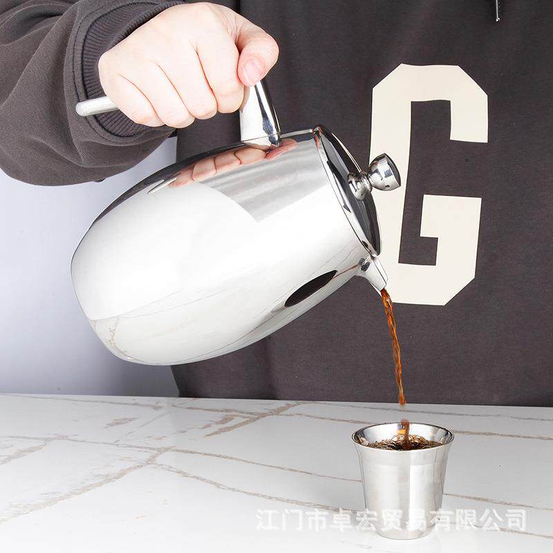 304不锈钢双层咖啡壶 家用法式滤压壶 U型壶嘴手冲茶壶