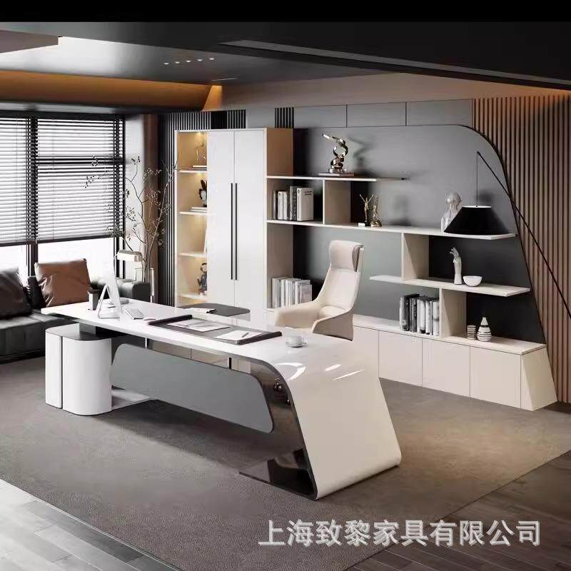 钢琴烤漆老板办公桌简约现代轻奢大班台经理总管总裁桌设计师桌椅
