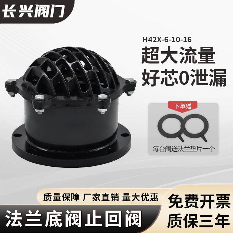 H42X-6-10-16法兰底阀止逆阀止回阀碳钢水泵抽水泵吸水底阀包邮DN