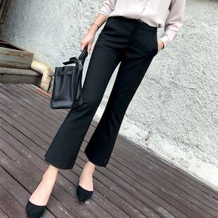 SPYB黑色垂感微喇叭裤女九分春秋八分休闲微喇西装加绒直筒长裤子