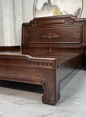 清北美黑胡桃榫卯结构木床式1.5中加厚明雕花1.8113古主卧双典人