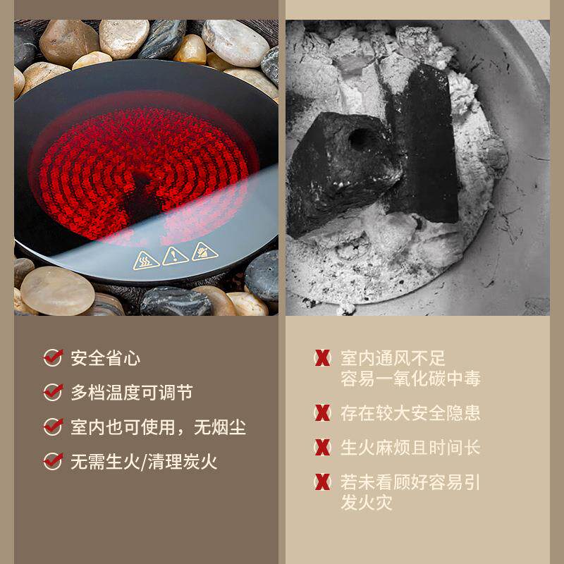 冬日围炉煮茶家用室内烤火炉套装插电电炉电陶炉玻璃茶壶全套器具