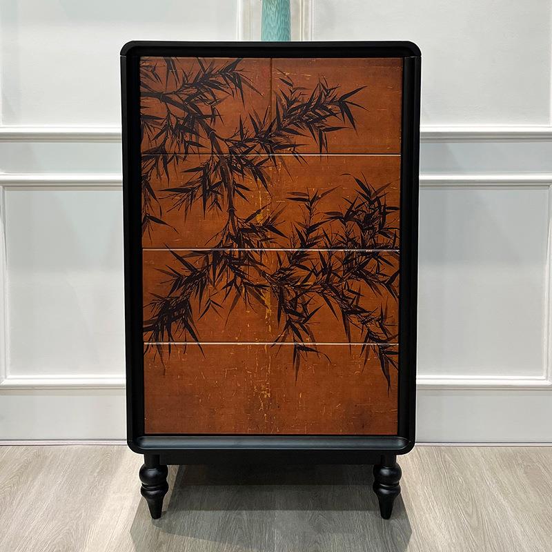 墨竹实木家用五斗柜客厅入户玄关装饰柜中古风整装卧室靠墙收纳柜