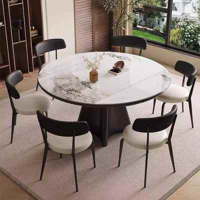 岩板餐桌椅组现见详图代简约家小户用型20合25新款缩意式方圆两用