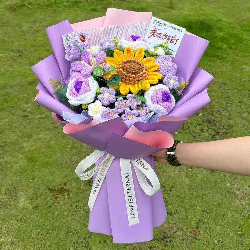 教师节送老师长辈手工针织大束花束成品毛线编织谢师毕业摆件