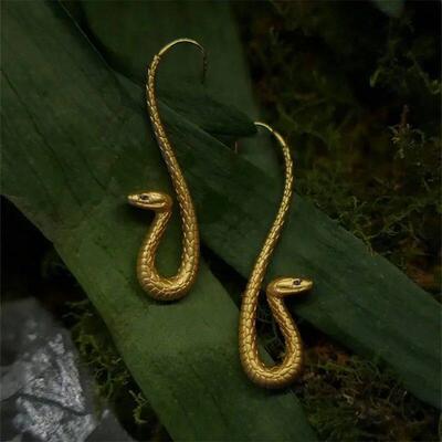 Punk Golden Color Vivid Snake Earrings Exaggerate Personalit
