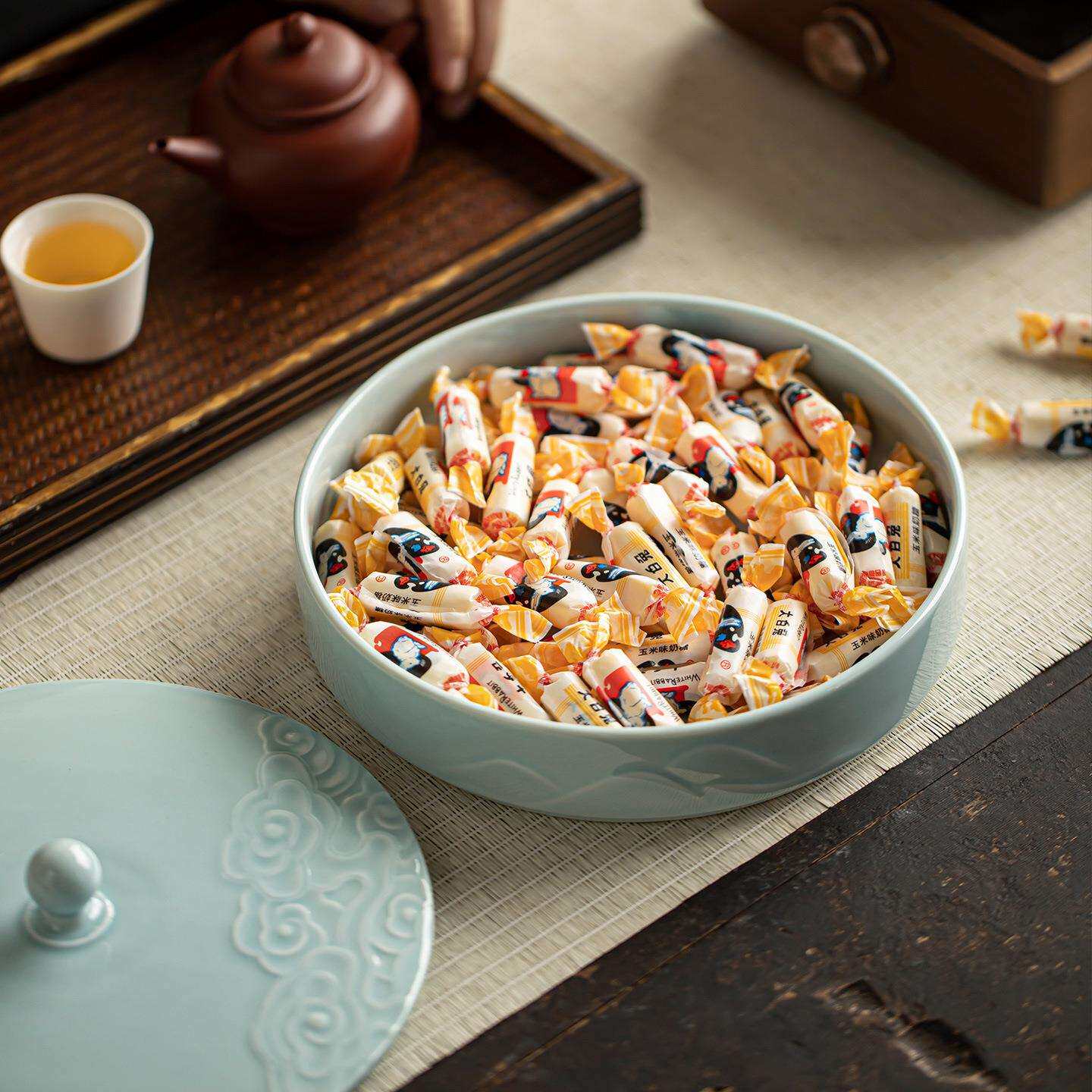 观岚陶瓷新中式家用干果收纳盒高档客厅茶几坚果盒糖果盒水果盘