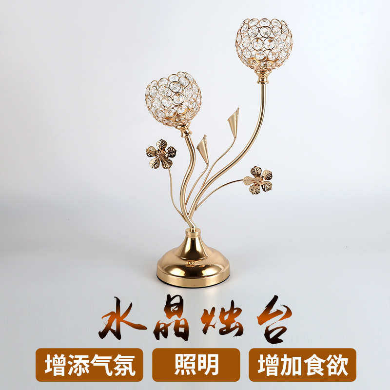 厂家直销欧式婚庆2头烛台道具水晶镂空蜡烛台复古烛台